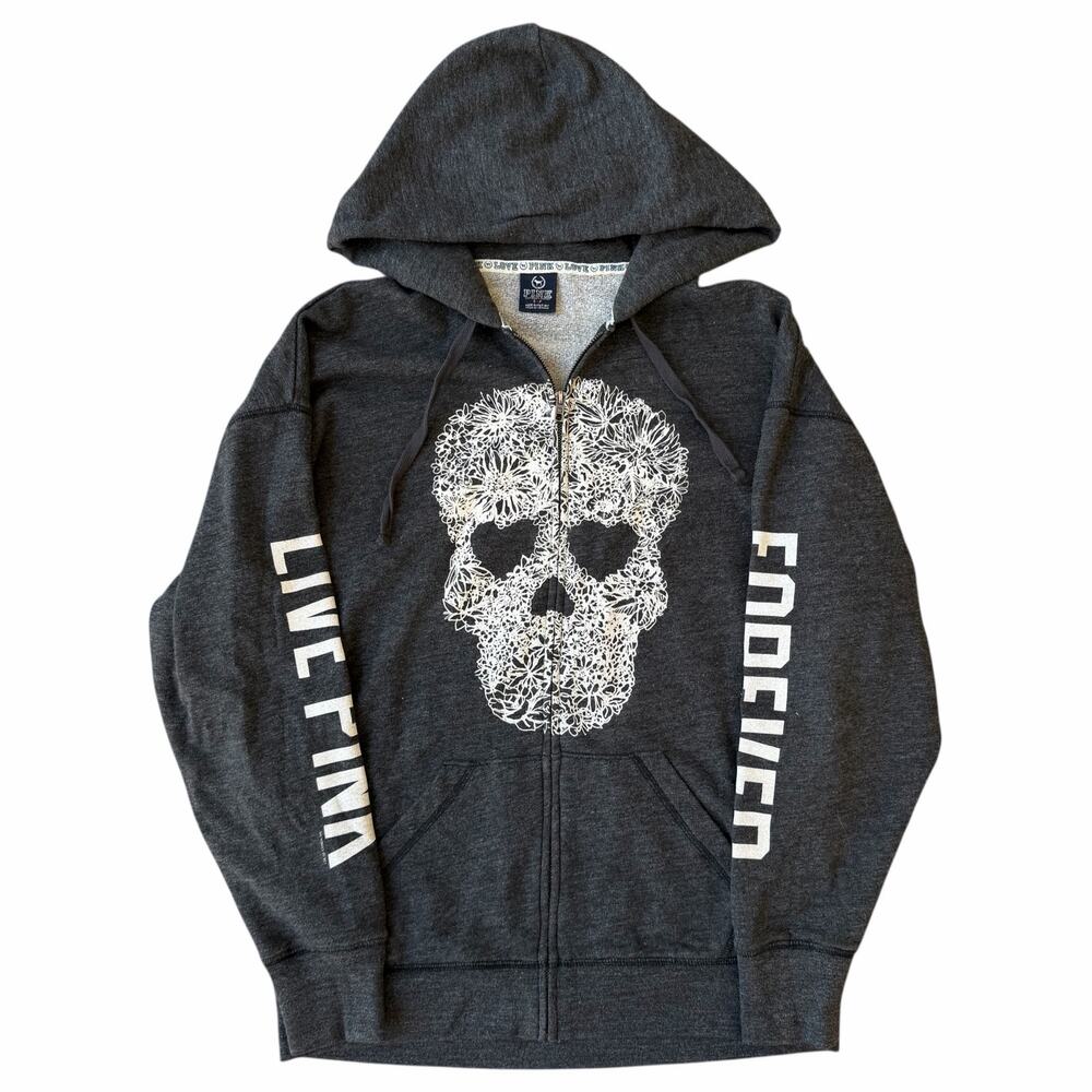 Rare Victoria's Secret PINK Skull Live Pink Forever Rhinestone Zip Up Hoodie